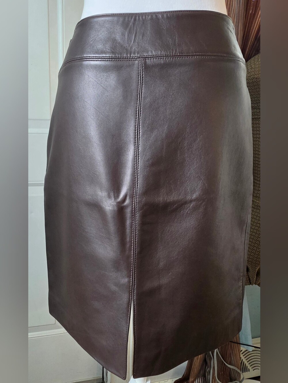 Vintage Lord & Taylor Nappa Leather Pencil Skirt Womens 2P Dark Brown Timeless - Picture 5 of 16